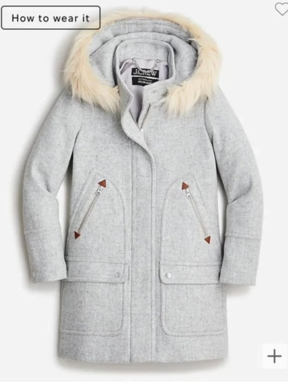 J.Crew Grey Wool Stadium Coat, Size M - Picture 2 of 5